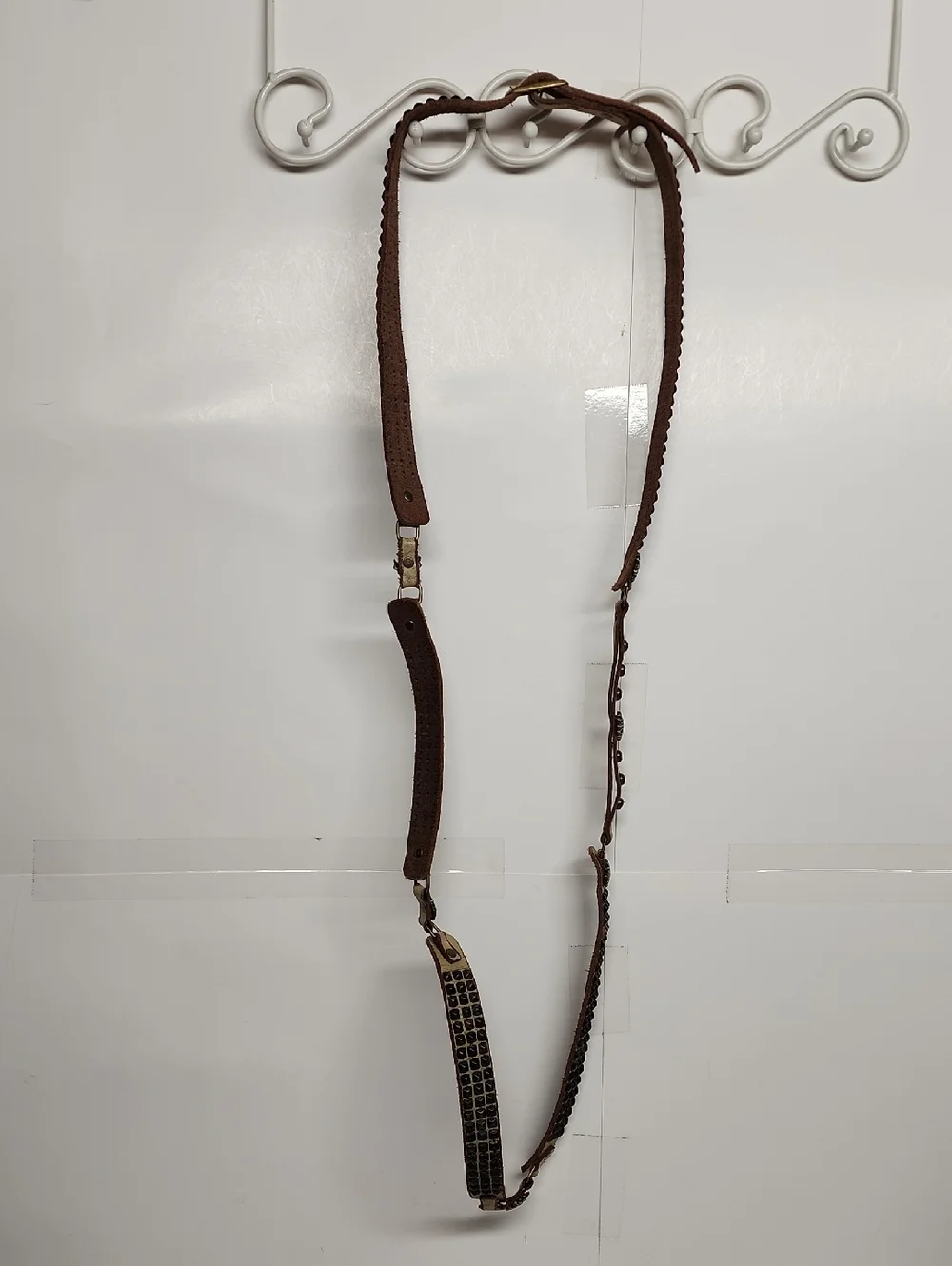 Tan Leather Metal Studded Handmade Doubled Ren Faire Rare Quality Belt 79" WOW - Picture 4 of 5